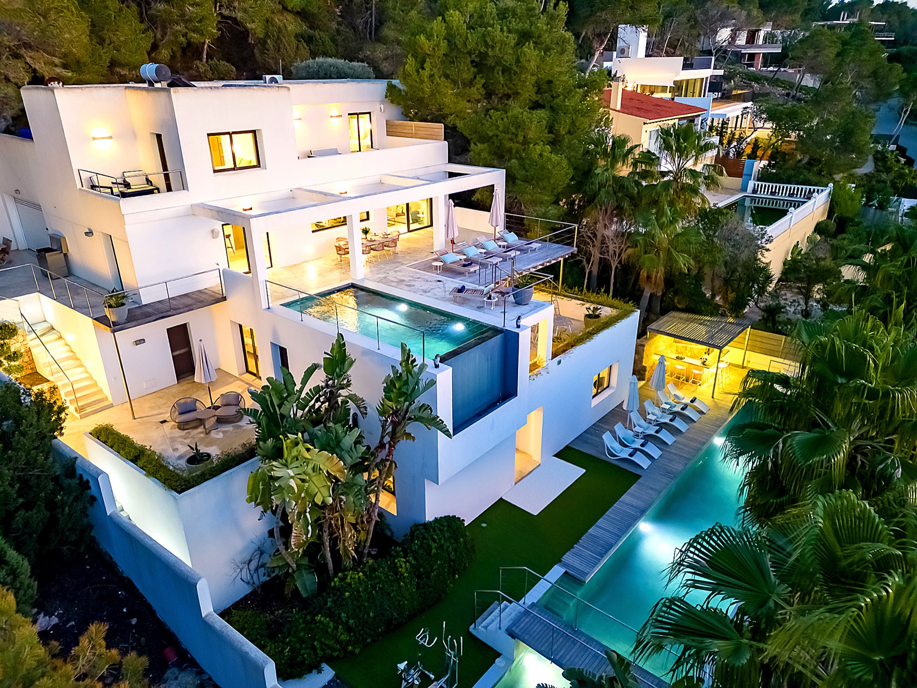 Private villa in Ibiza at dusk